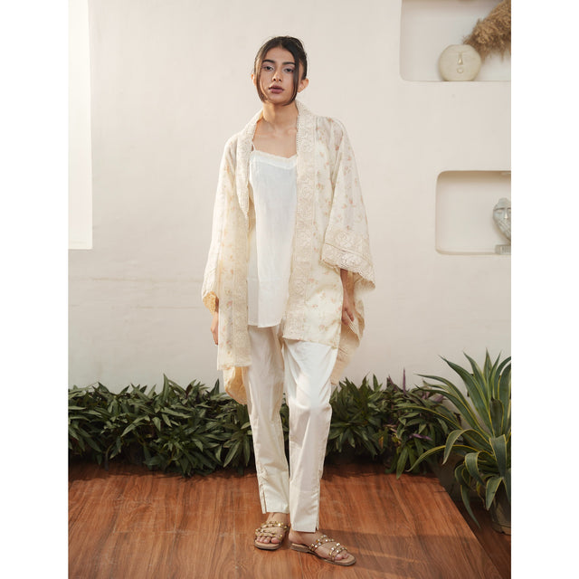 Capsule 17 - Beige Cotton and Chaderi 3 Piece Set