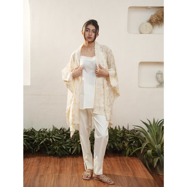 Capsule 17 - Beige Cotton and Chaderi 3 Piece Set