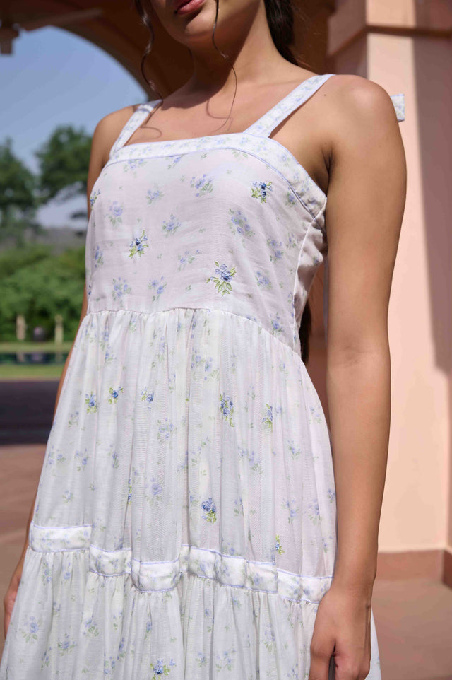 Donna Dress - White Printed Chanderi