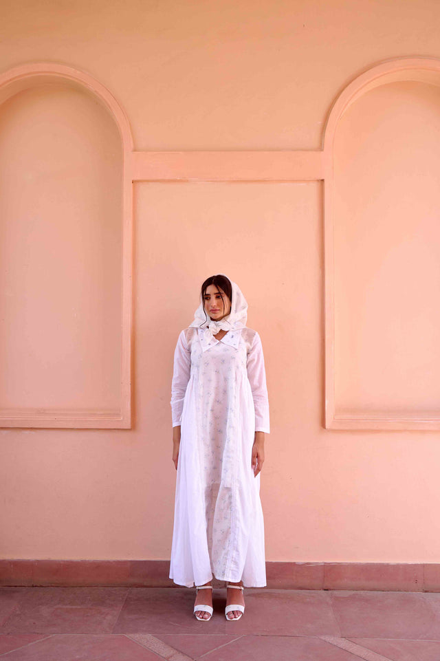 Esme Dress - White Cotton and Chanderi