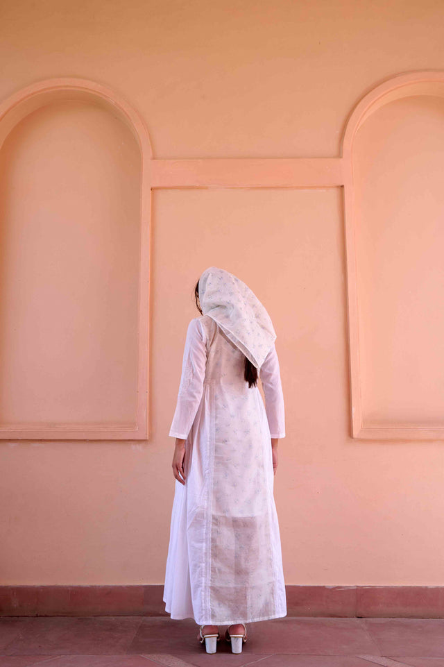 Esme Dress - White Cotton and Chanderi