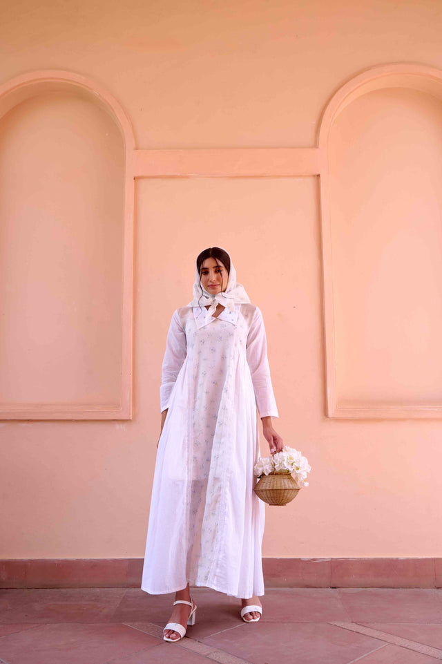 Esme Dress - White Cotton and Chanderi