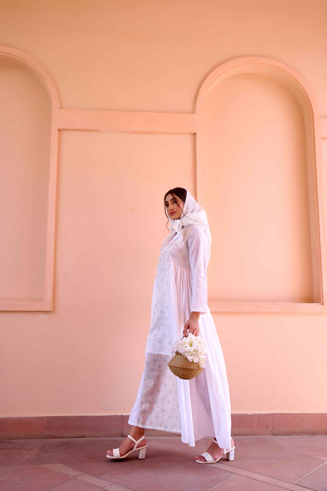 Esme Dress - White Cotton and Chanderi