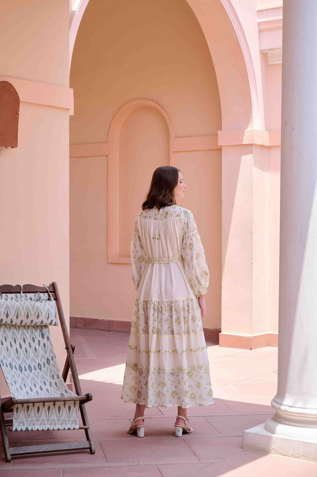 Irene Dress - Beige Cotton and Chanderi