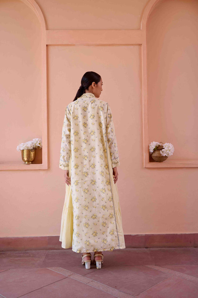 Amily Dress and Jacket Set - Lemon Print Cotton and Chanderi