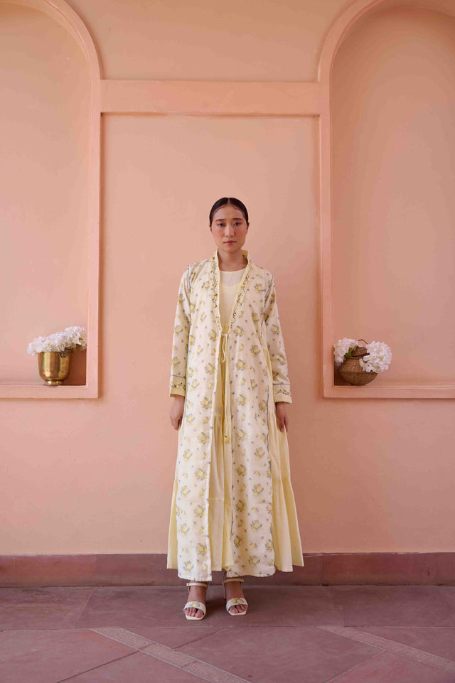 Amily Dress and Jacket Set - Lemon Print Cotton and Chanderi