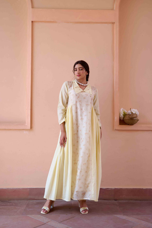 Esme Dress - Yellow Cotton and Chanderi