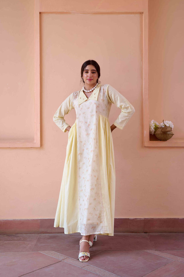 Esme Dress - Yellow Cotton and Chanderi