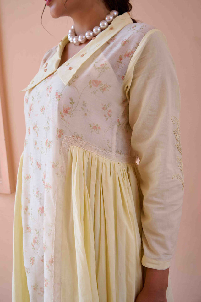 Esme Dress - Yellow Cotton and Chanderi