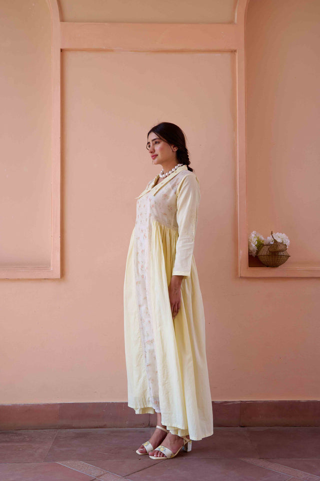 Esme Dress - Yellow Cotton and Chanderi