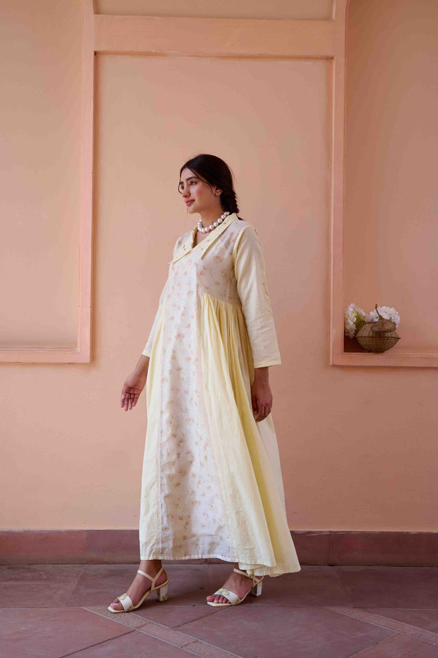 Esme Dress - Yellow Cotton and Chanderi