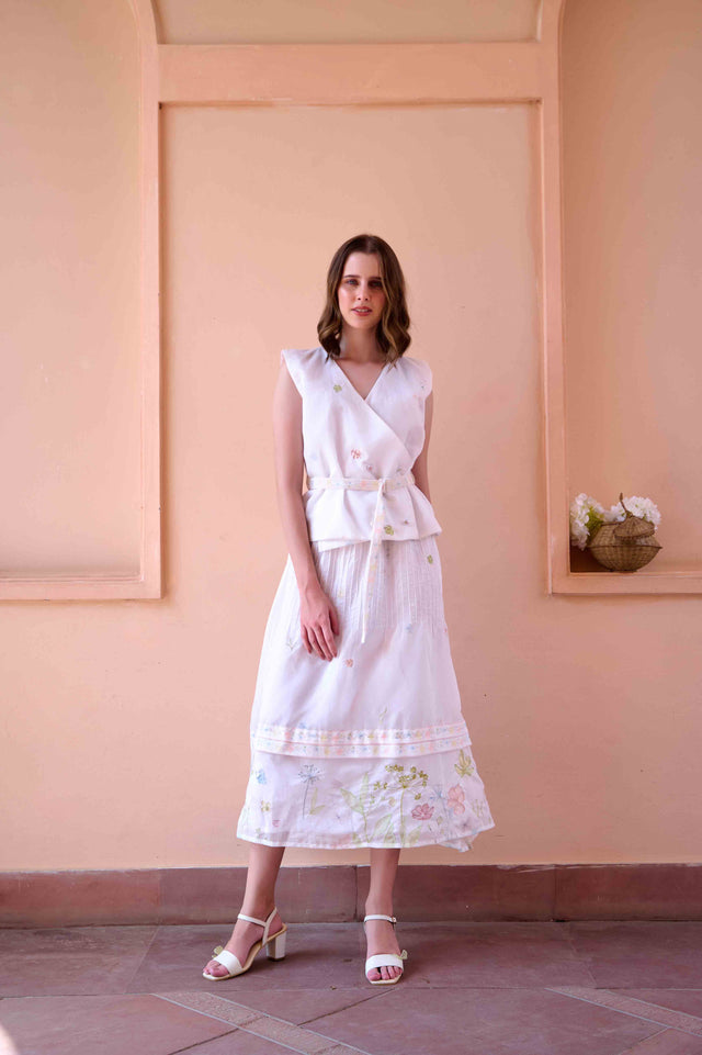 Jim Top and Skirt Set - White Chanderi