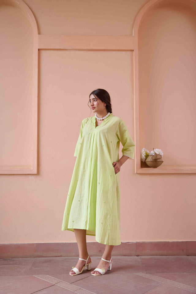 Olivia Dress - Green Cotton