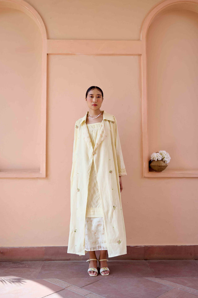 Clara Dress and Jacket Set - Yellow Cotton and Chanderi