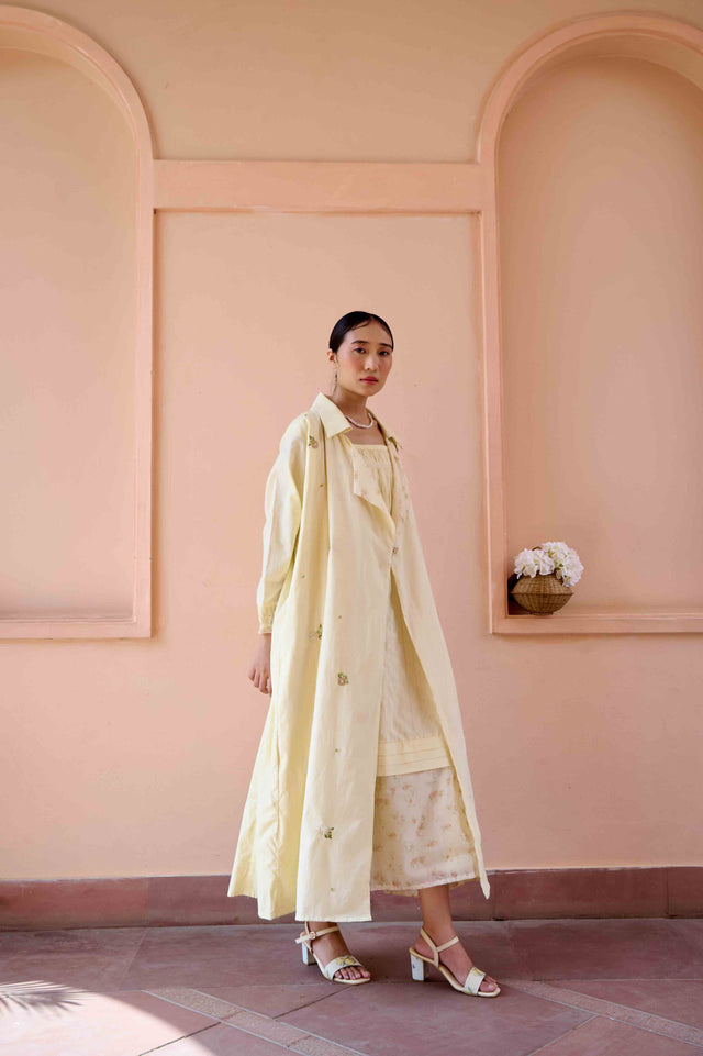 Clara Dress and Jacket Set - Yellow Cotton and Chanderi