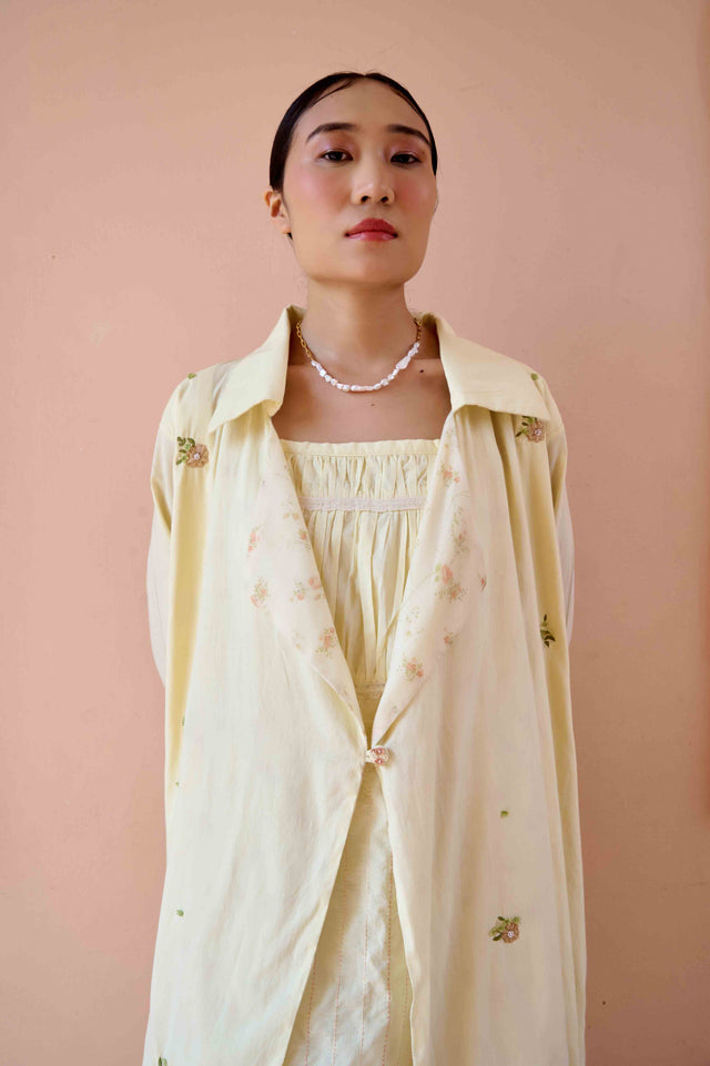 Clara Dress and Jacket Set - Yellow Cotton and Chanderi