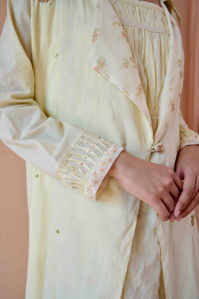 Clara Dress and Jacket Set - Yellow Cotton and Chanderi