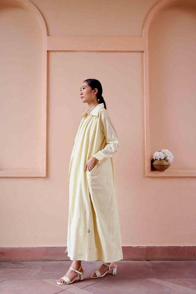 Clara Dress and Jacket Set - Yellow Cotton and Chanderi