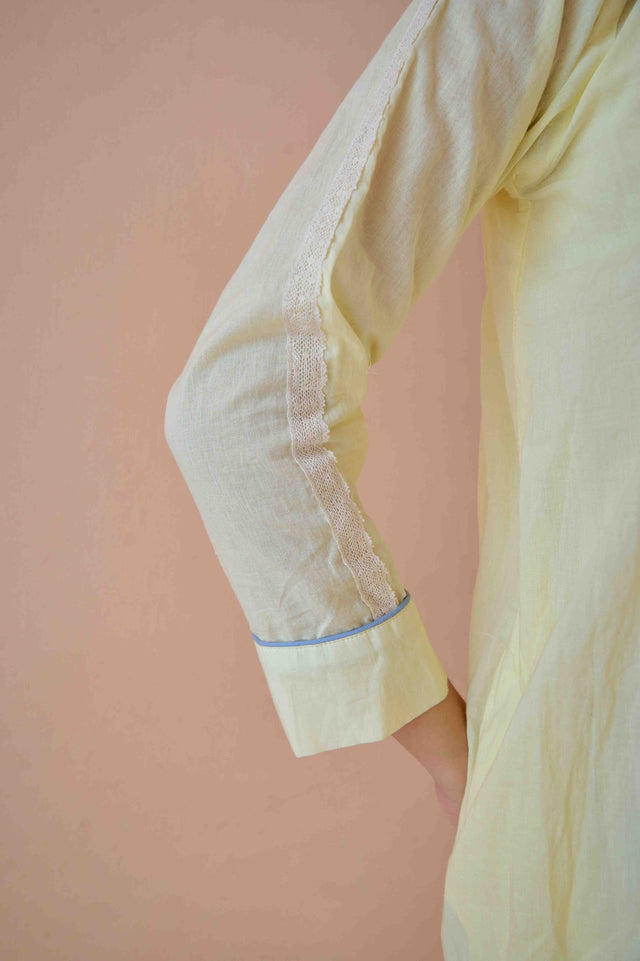 Zeno Dress - Lemon Printed Cotton and Chanderi