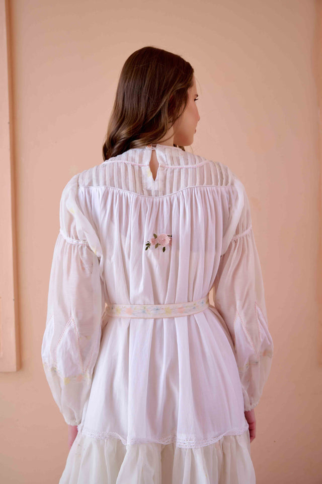 Irene Dress - White Cotton and Chanderi